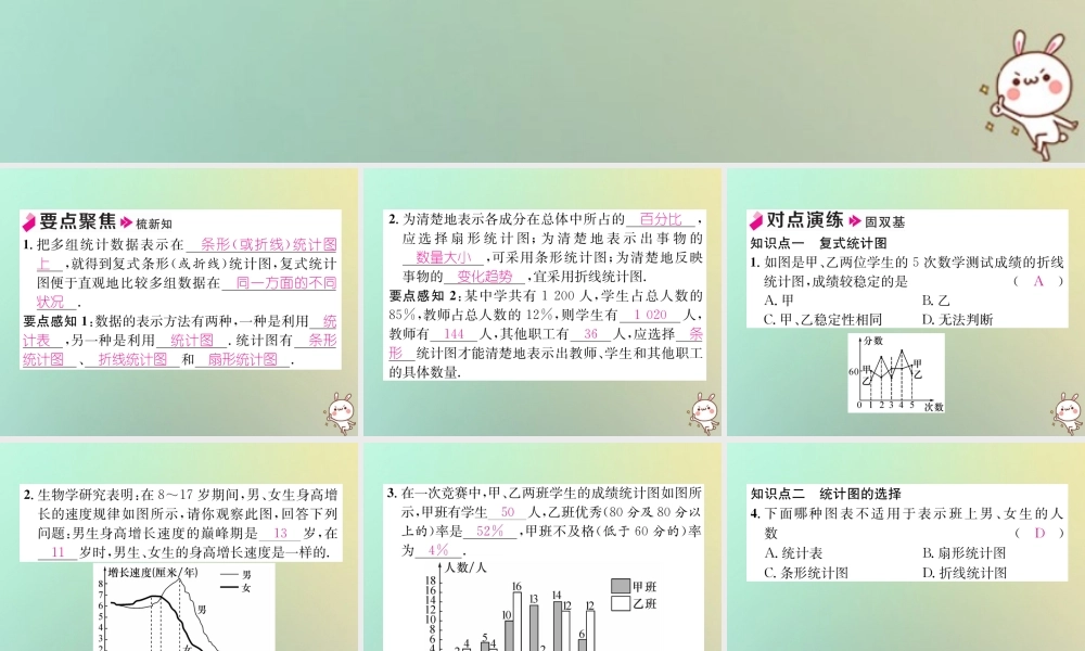 秋七年级数学上册 第5章 数据的收集与统计图 5.2 统计图 第2课时 复式统计图及统计图的选择习题课件 (新版)湘教版 课件