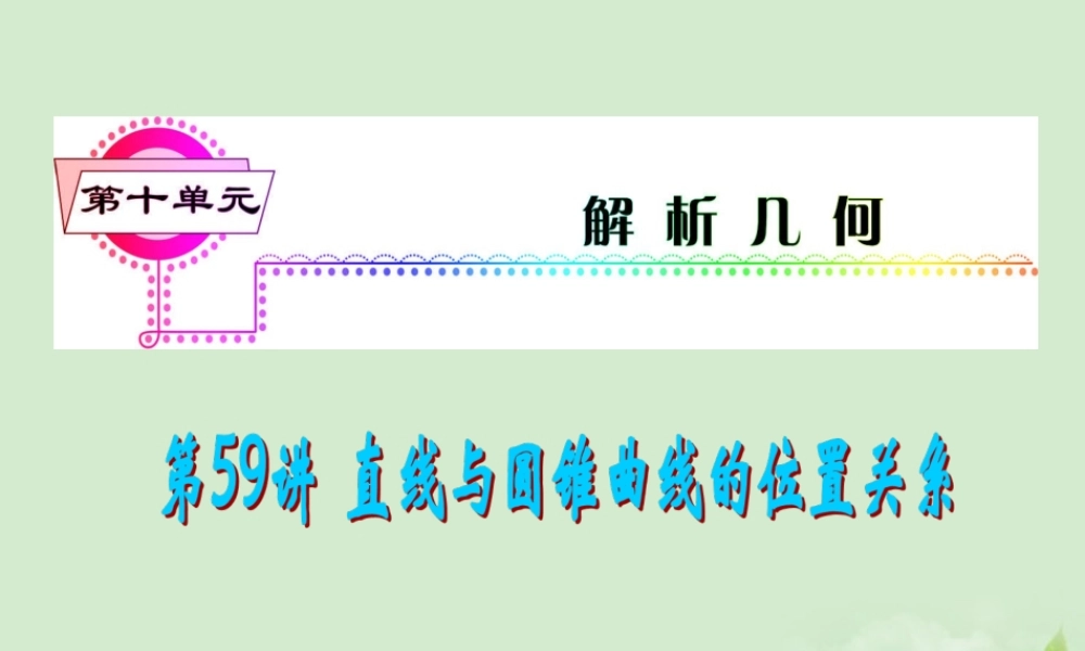 福建省高考数学一轮总复习 第59讲 直线与圆锥曲线的位置关系课件 文 新课标 课件