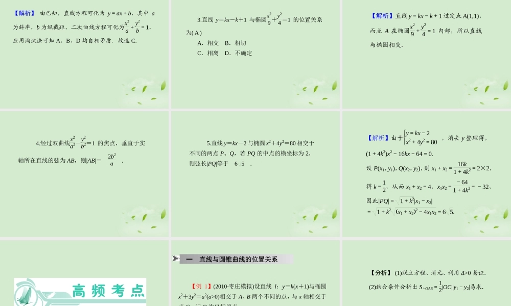 福建省高考数学一轮总复习 第59讲 直线与圆锥曲线的位置关系课件 文 新课标 课件
