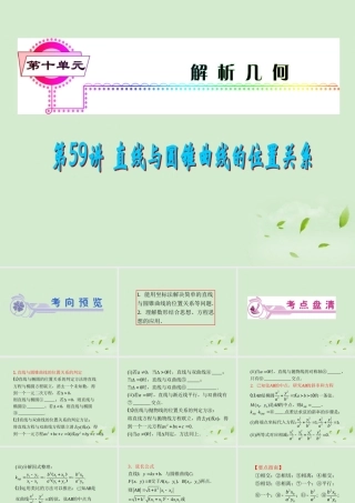 福建省高考数学一轮总复习 第59讲 直线与圆锥曲线的位置关系课件 文 新课标 课件