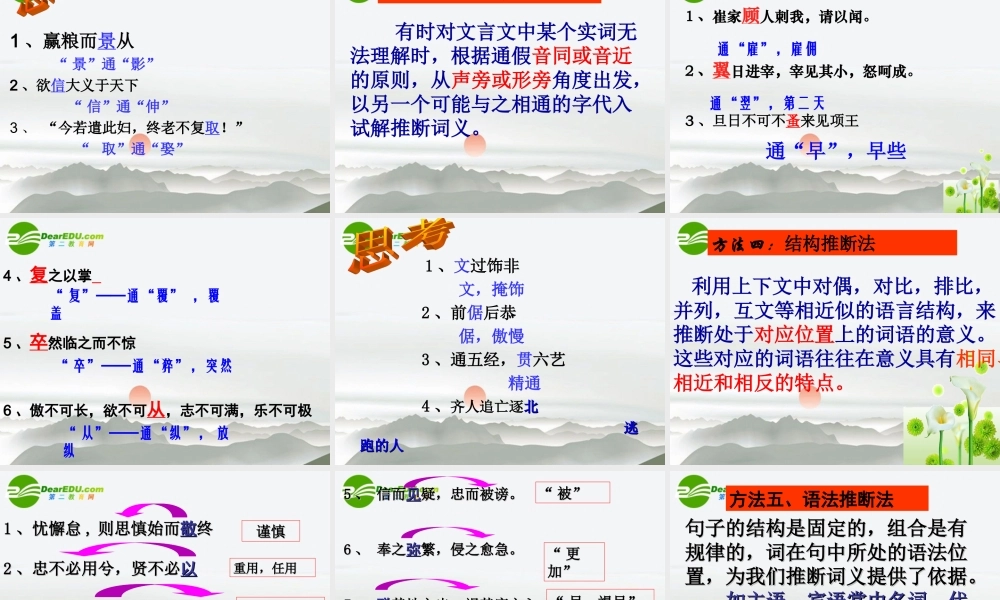 高考语文 文言实词推断方法复习课件 新人教版 课件