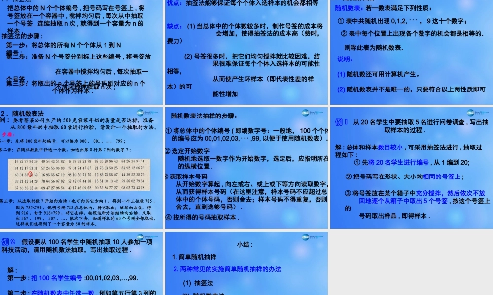 高中数学 211 简单随机抽样课堂教学课件2 新人教A版必修3 课件
