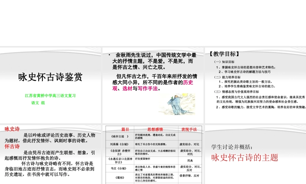 高三语文 咏史怀古诗鉴赏复习课件