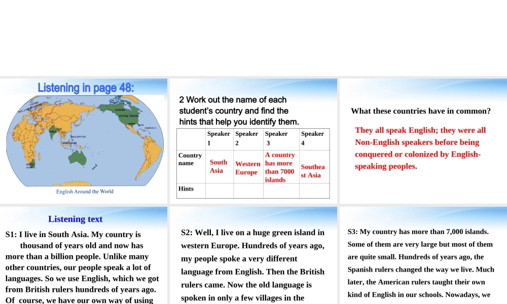 高中英语 Unit2 Workbook课件 新人教版必修1 课件