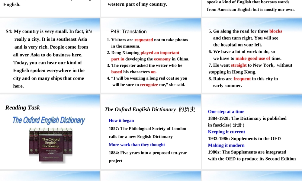 高中英语 Unit2 Workbook课件 新人教版必修1 课件