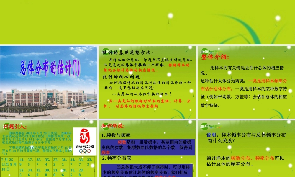 高中数学 总体分布的估计(1)课件 苏教版必修2 课件