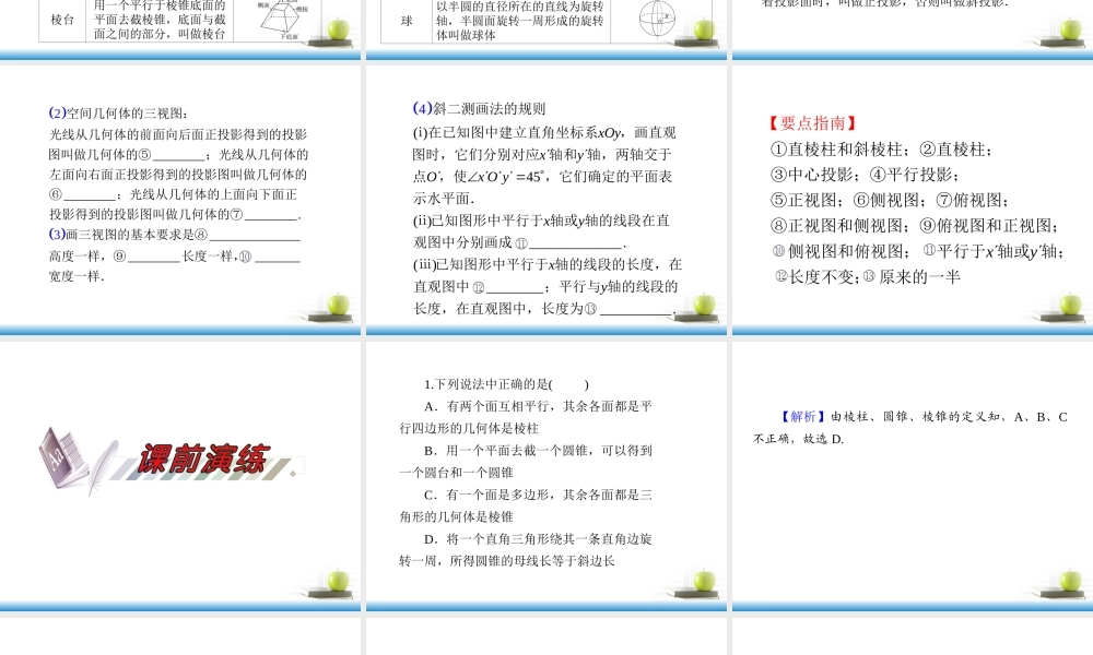 高考数学第一轮总复习 第45讲 空间几何体的结构及三视图、直观图课件 文 (湖南专版)  课件