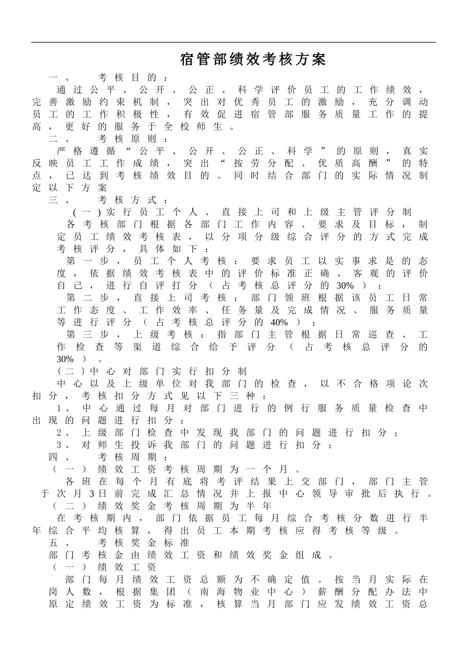 宿管绩效考核方案(新)_第1页