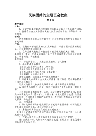 民族团结的主题班会教案
