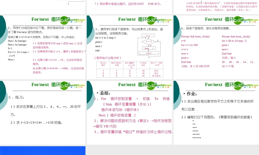 高中信息技术 vb循环结构课件 沪教版选修1 课件