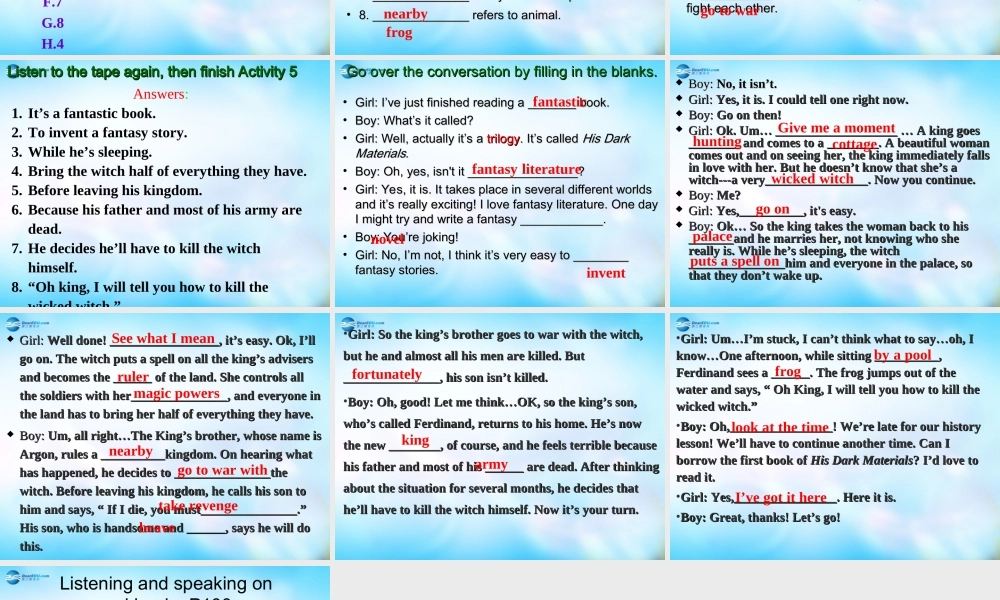 高中英语 Listening复习课件1 外研版必修5 课件