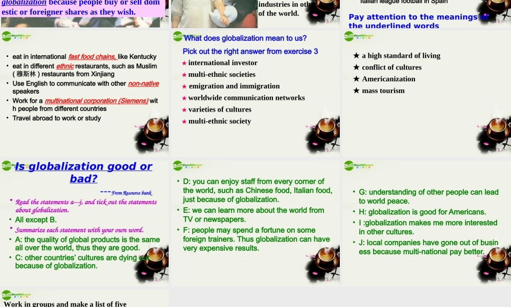 高中英语 Unit25 Going global-Vocabulary and listening课件 北师大版选修9 课件