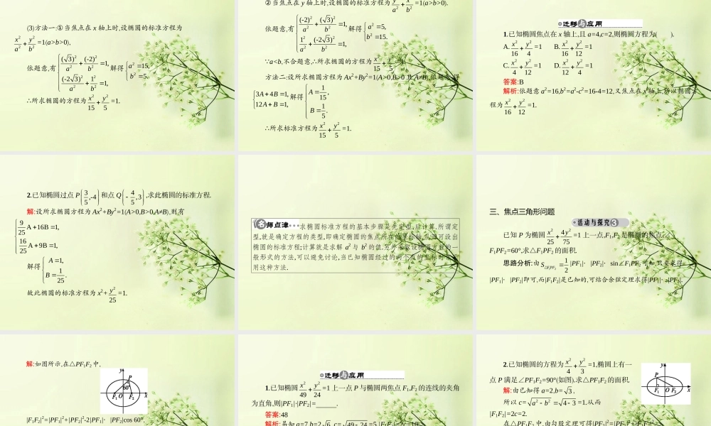高中数学 2.2.1椭圆及其标准方程同步测控课件 新人教A版选修2-1 课件