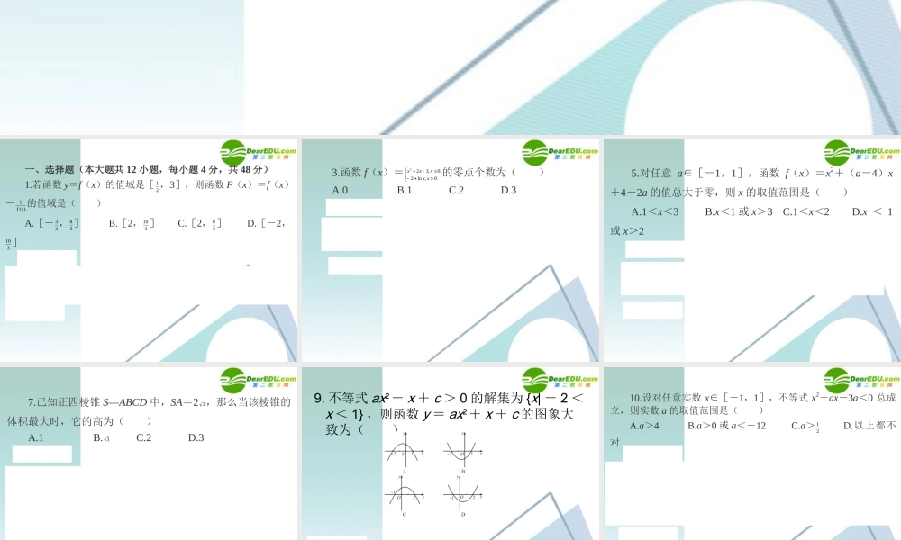 高三数学二轮复习 专题高效升级卷19 函数与方程思想课件 文 新人教A版 课件