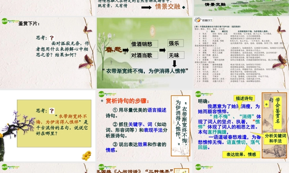 高中语文 第三专题(蝶恋花)课件(3) 苏教版必修4 课件