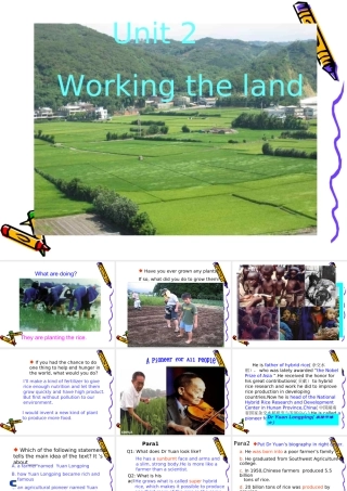 高中英语：Unit2 working the land-reading课件(新人教版必修4) 课件