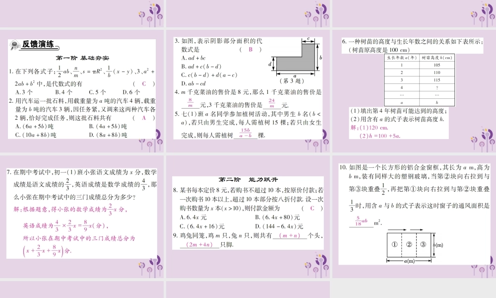 秋七年级数学上册 第3章 整式的加减 3.1 列代数式 3.1.2 代数式课件 (新版)华东师大版 课件
