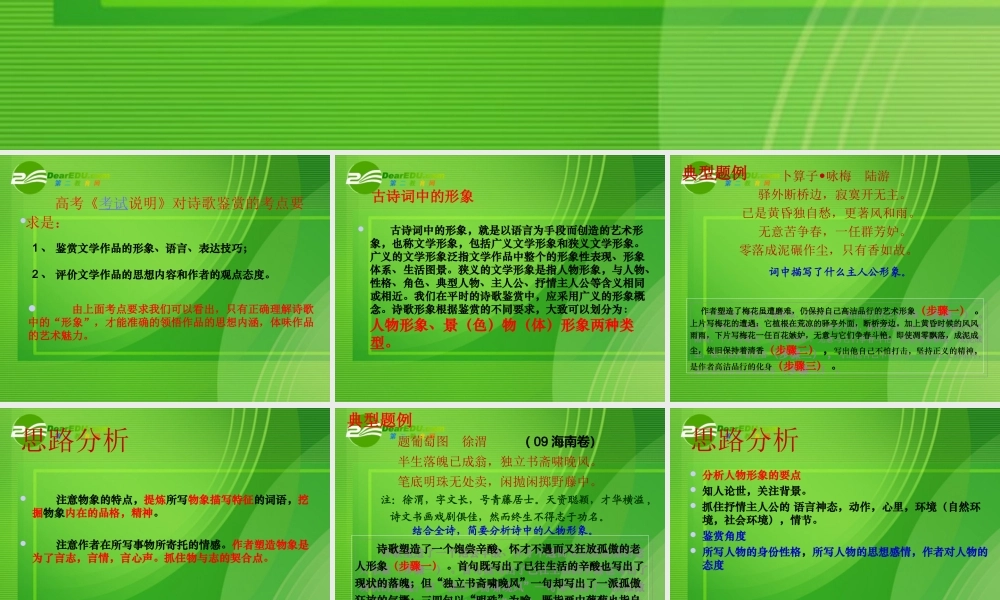 高三语文 第一轮专题诗歌鉴赏之鉴赏形象课件