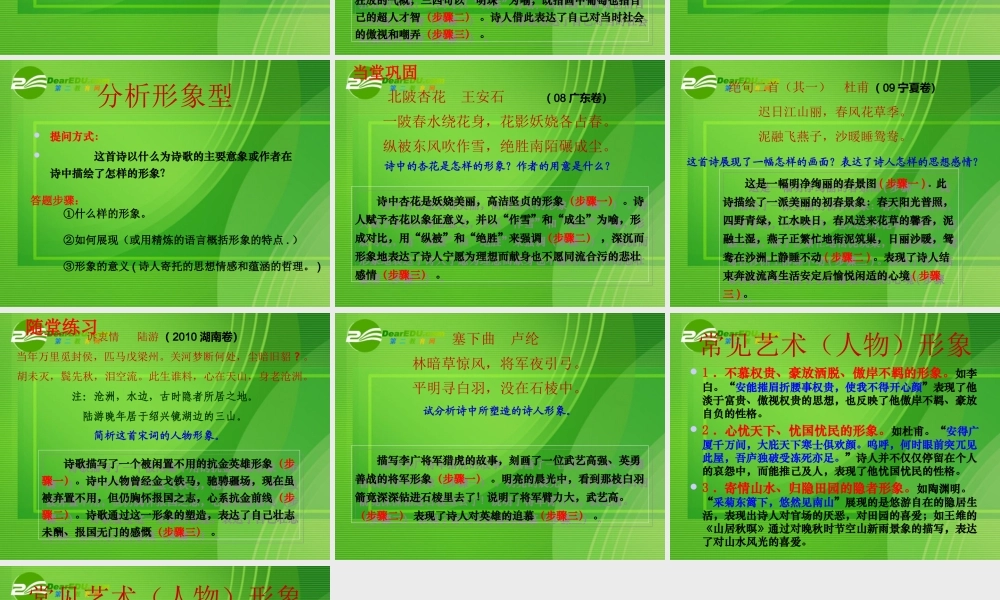 高三语文 第一轮专题诗歌鉴赏之鉴赏形象课件