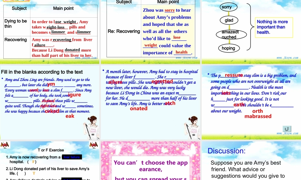高一英语 Module 1 unt 3 reading Dying to be thin课件