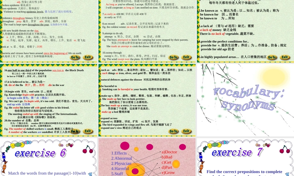 高中英语Unit 21 Lesson 3 Epidemics Explained 2课件北师大版选修7 课件