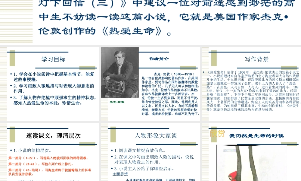 高中语文热爱生命课件4 粤教版 必修2 课件