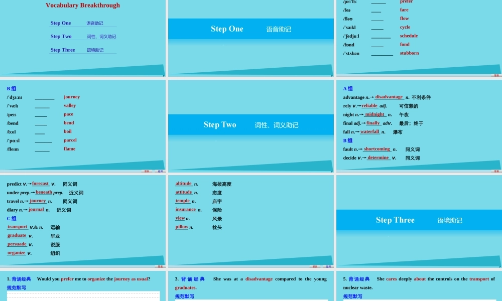 高中英语 Unit 3 Travel journal Vocabulary Breakthrough课件 新人教版必修1 课件