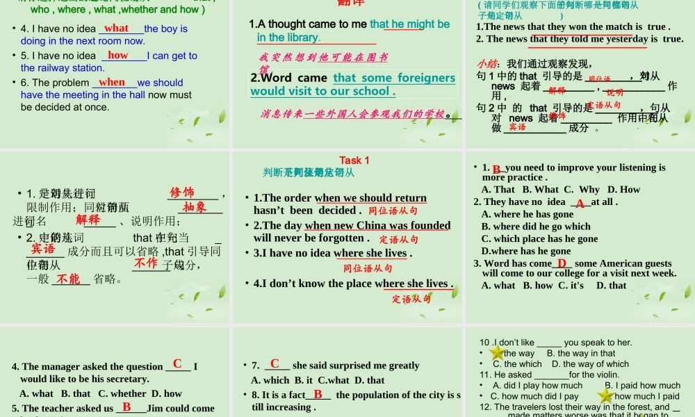 高一英语(Unit5 Canada— The True North ：同位语从句)课件