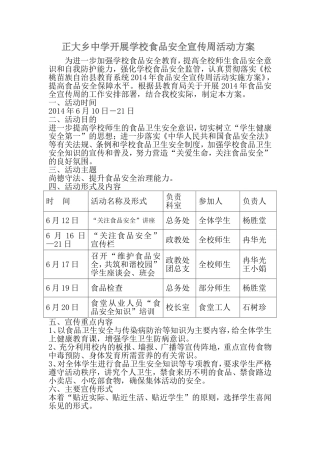 正大乡中学开展学校食品安全宣传周活动方案