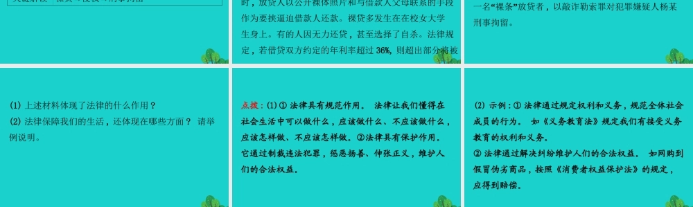 版七年级道德与法治下册 第四单元 走进法治天地 第九课 法律在我们身边 第2框法律保障生活习题课件 新人教版 课件