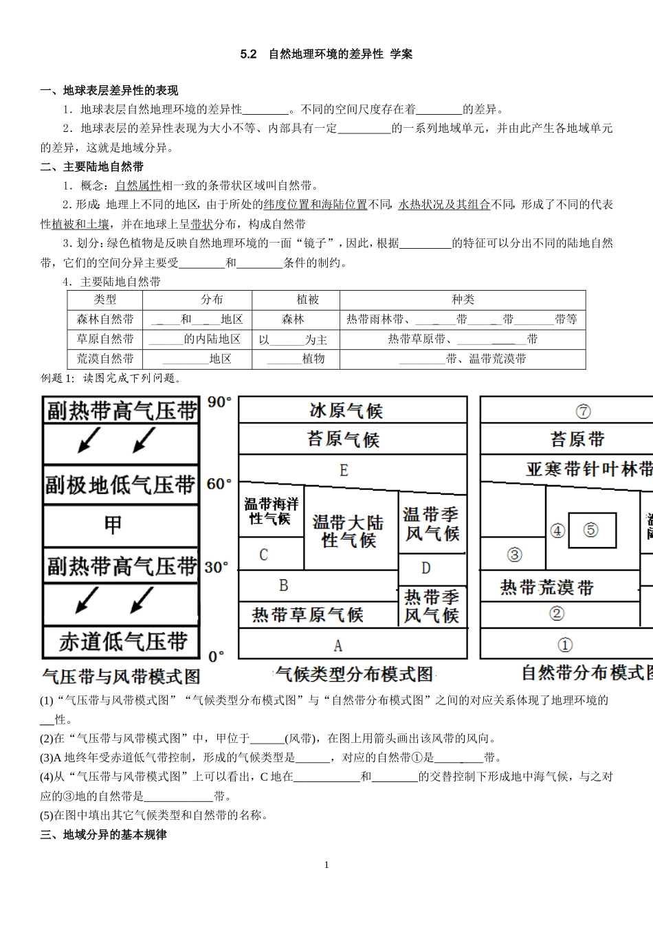 52-自然地理环境的差异性学案_第1页