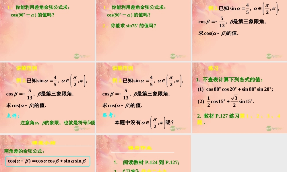 高一数学 311两角差的余弦公式课件