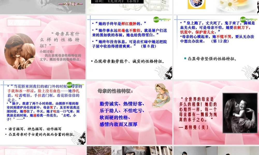 高中语文 第一单元第1课(我的母亲)课件(2) 粤教版必修2 课件