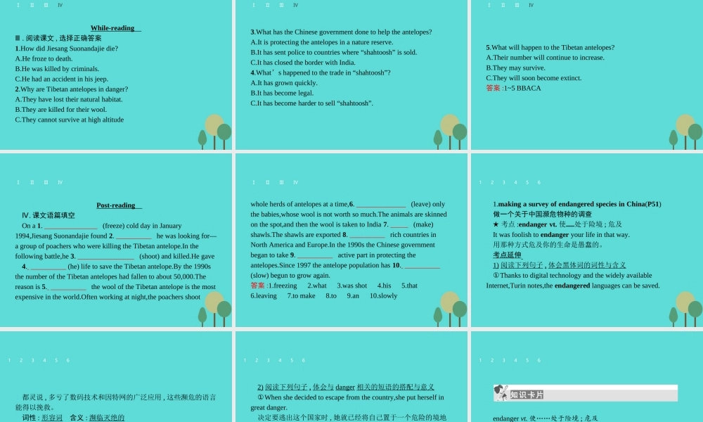 英语 Module 6 Animals in Danger 1 IntroductionReading  Vocabulary 课件 外研版必修5 课件