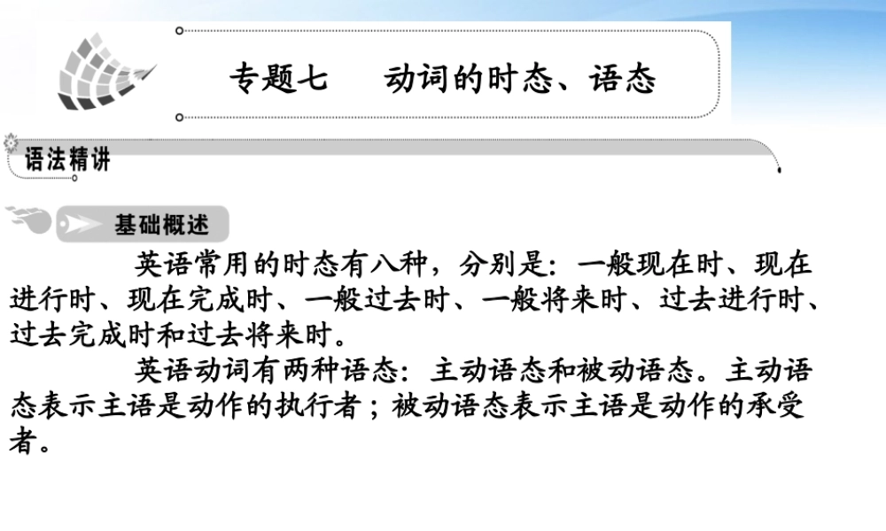 高中英语 语法篇专题7 动词的时态 语态课件 人教版 课件