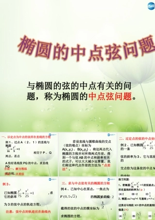 高中数学 椭圆中点弦问题课件 新人教A版选修2-1 课件