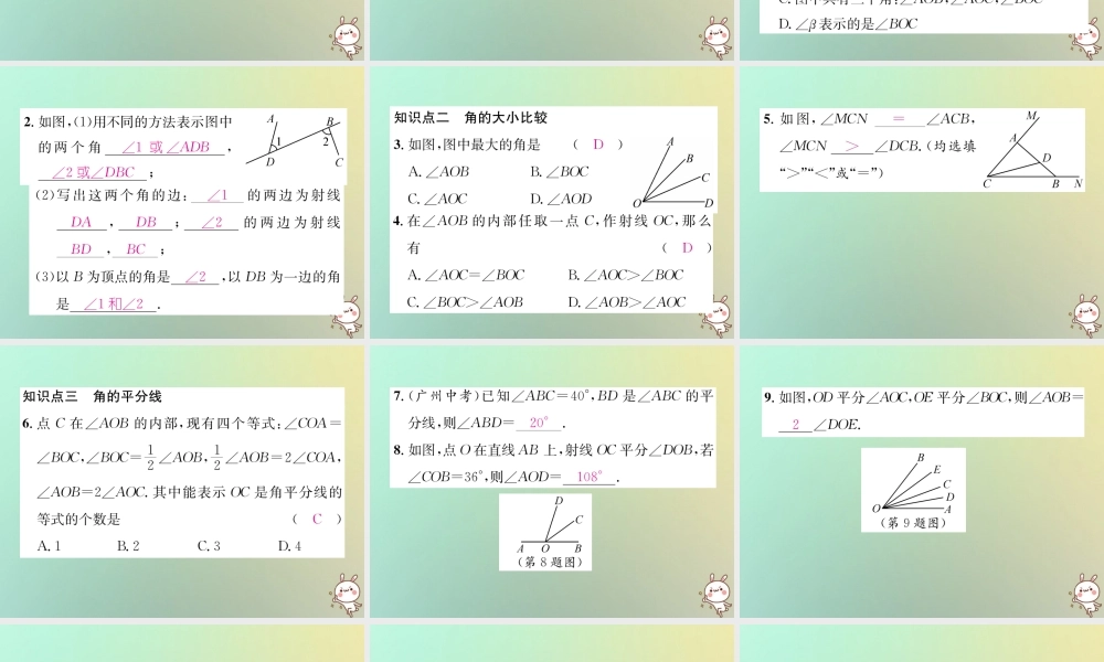 秋七年级数学上册 第4章 图形的认识 4.3 角 4.3.1 角与角的大小比较习题课件 (新版)湘教版 课件
