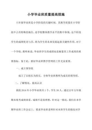 小学毕业班质量提高措施