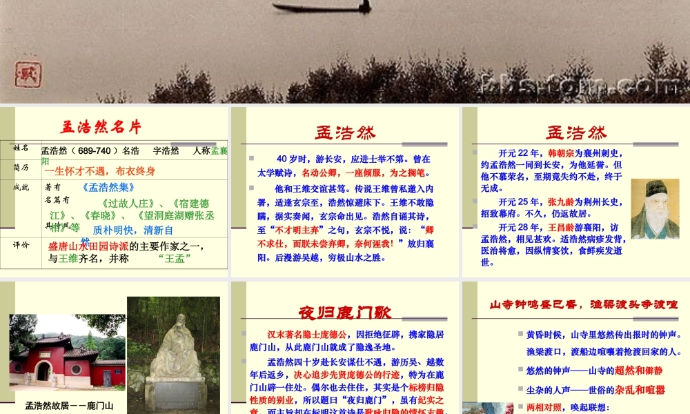 高中语文 夜归鹿门歌教学课件 人教选修之(中国古代诗歌散文欣赏) 课件