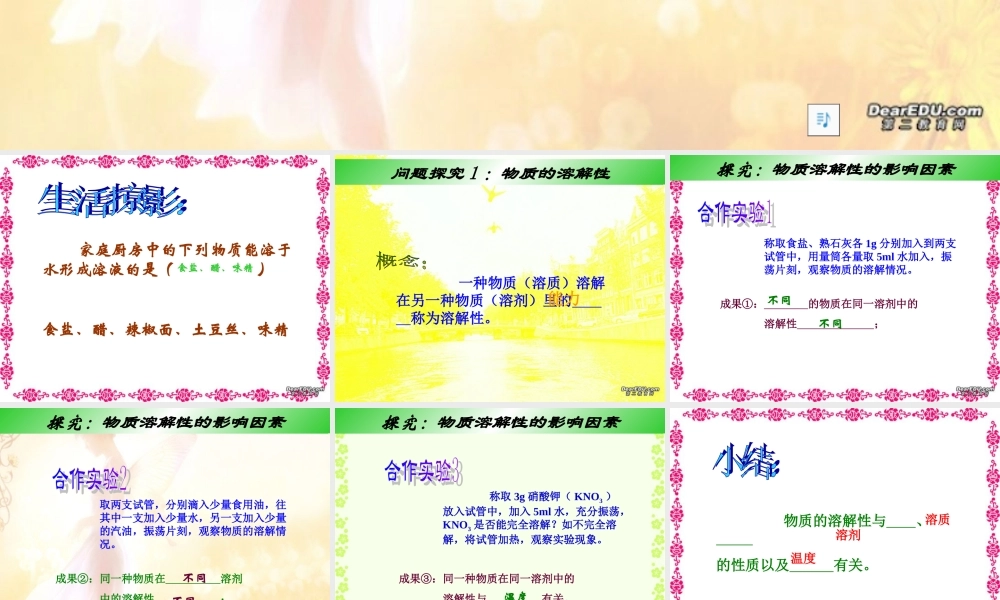 江西省九江地区初三化学科物质溶解性课件 新课标 课件