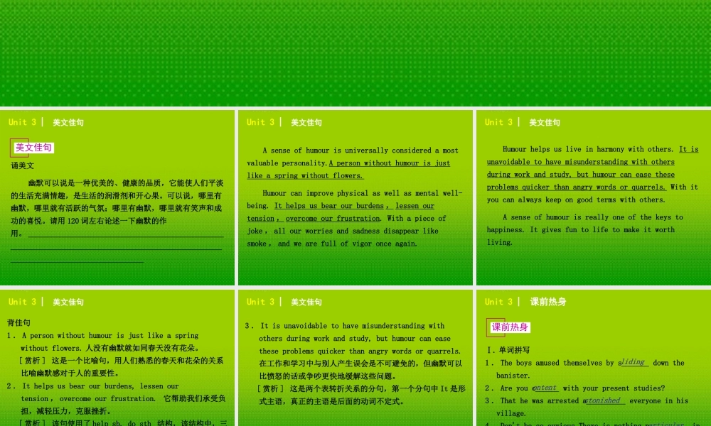 高中英语 unit 3  a taste of english humour复习课课件 新人教版必修4 课件