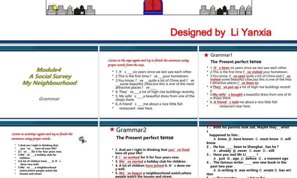 高中英语 rammar ：The Present perfect tense课件 外研版必修1 课件