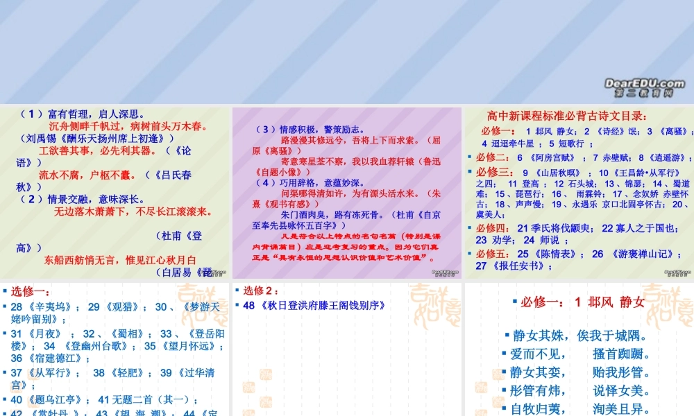 高中新课标古诗文必背内容整理课件 粤教沪版 课件