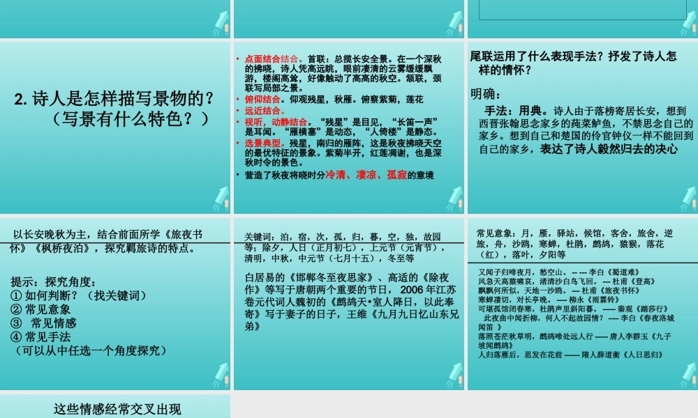 高中语文第六专题长安晚秋课件苏教版选修唐诗宋词蚜 课件