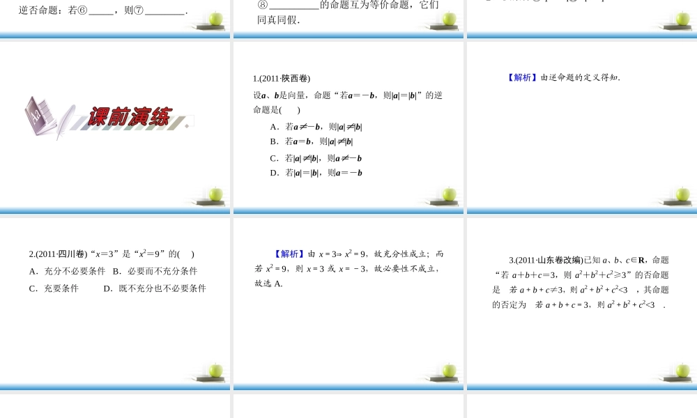 高考数学第一轮总复习 第2讲 命题及其关系、充要条件课件 文 (湖南专版)  课件