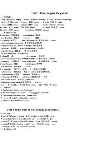 units1-12重点短语和句子及范文
