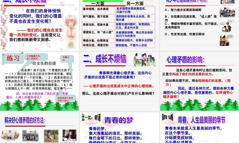 走进青春 七年级政治上第二单元第四课 走进青春课件人教版