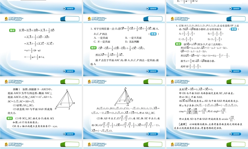 高三数学第一轮复习(高考教练)考点68 空间向量及运算(理科)课件