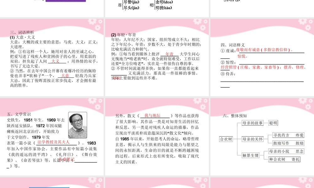 高中语文 中国现代诗歌散文欣赏散文部分 第三单元 合欢树课件 新人教版 课件