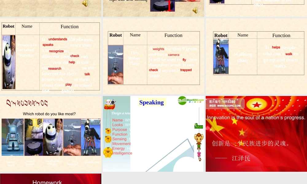 高中英语 Unit 2Robots 第一课时 听说课课件 新人教版选修7 课件
